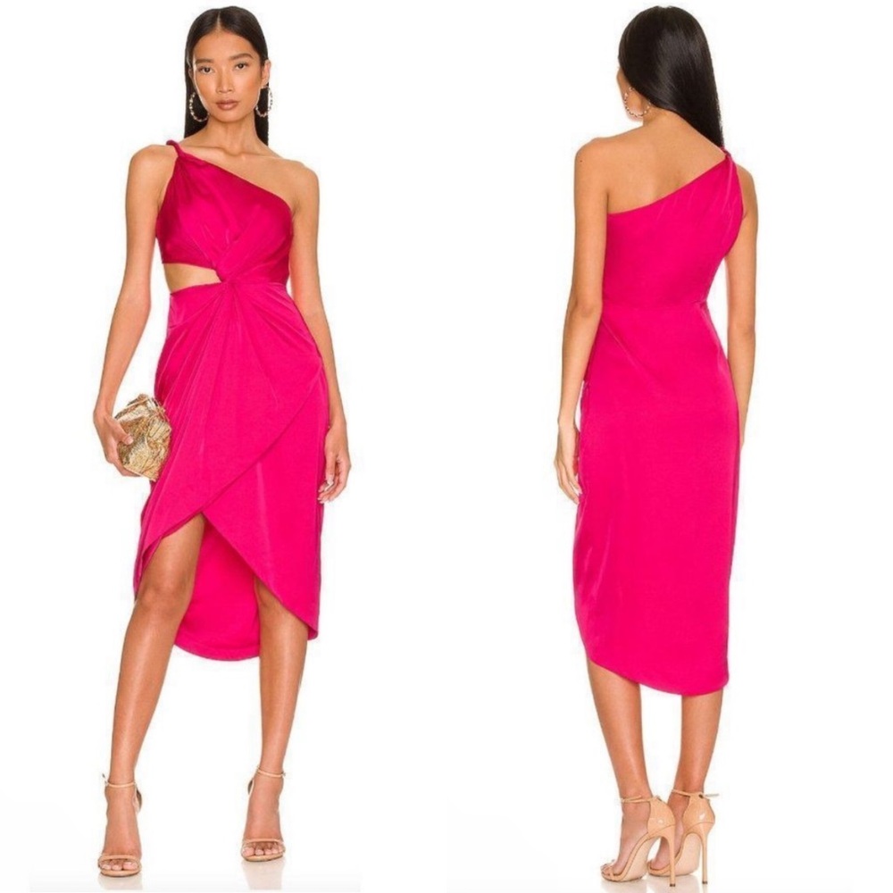 NEW NWT AMUR Deena One Shoulder Cutout Midi Dress In Rosie Pink